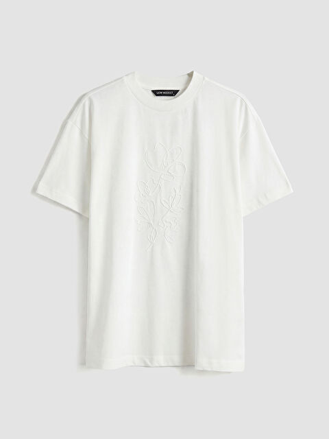 LCW Modest Bisiklet Yaka Nakışlı Kadın Tişört - S6F267Z8-R9J