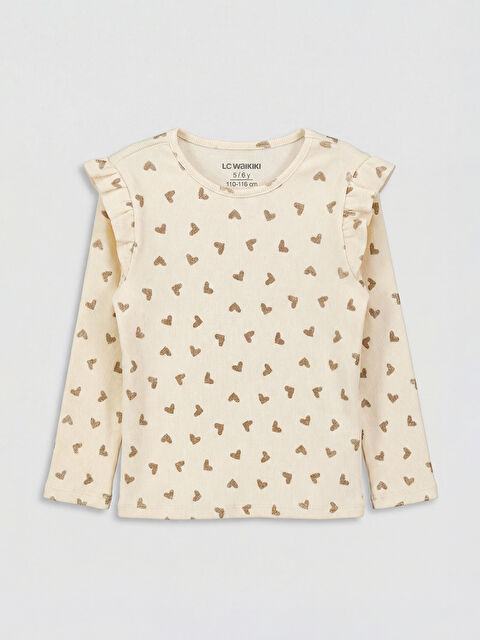 LCW baby Ruffled Heart Print Girls' Long Sleeve T-Shirt - S6B269Z1-LRA