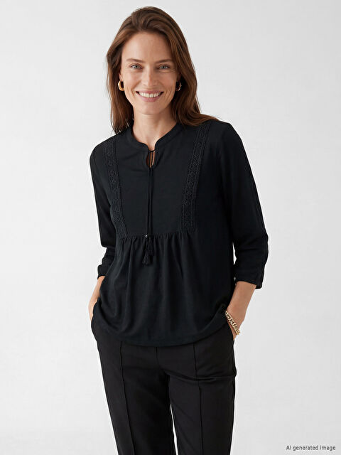 LCW Grace Bağlamalı Yaka Nakışlı Bluz