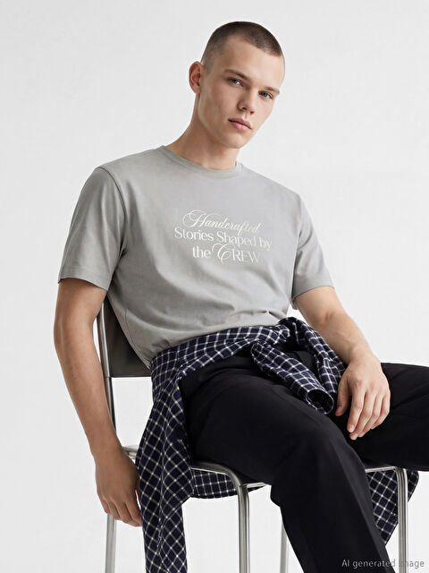 XSIDE Bisiklet Yaka Baskılı Erkek Penye Tişört	 - S6A273Z8-1OF