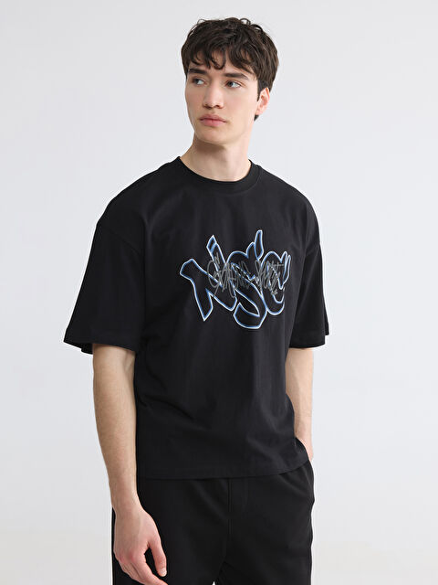 XSIDE Oversize Bisiklet Yaka Baskılı Erkek Tişört