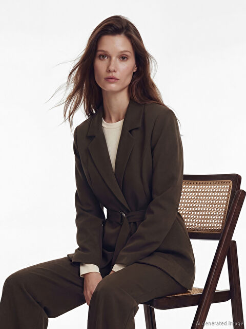 LCW Modest Beli Kemerli Kadın Blazer Ceket - S6E274Z8-DJ7