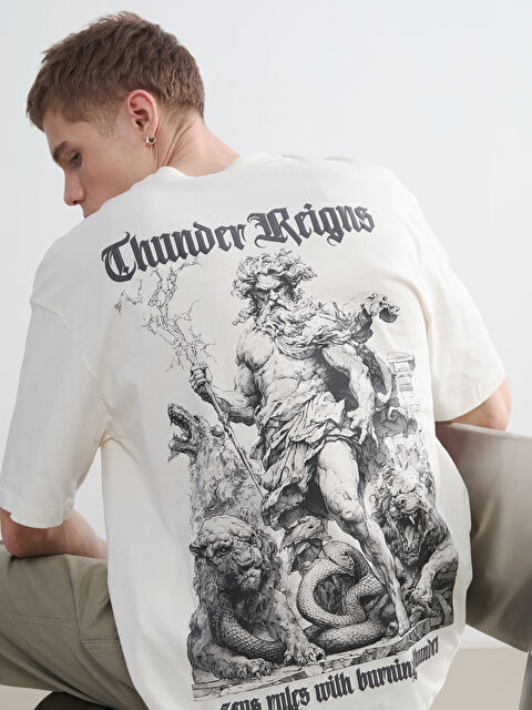 XSIDE Oversize Bisiklet Yaka Baskılı Erkek Tişört - S6E279Z8-FES