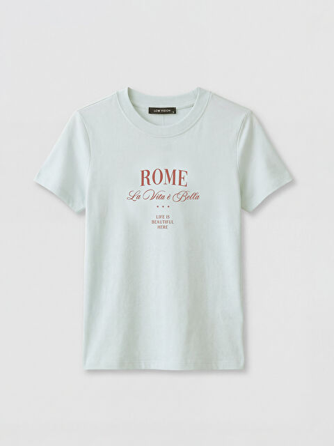 LCW Vision Bisiklet Yaka Roma Baskılı Kadın Tişört - S6F279Z8-QVX