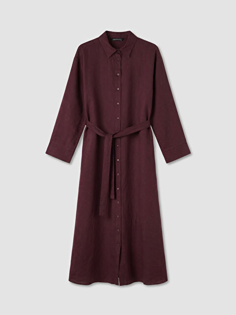 LCW Modest Kuşaklı Keten Gömlek Elbise