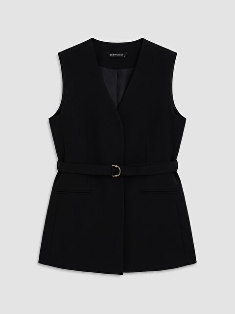 LCW Modest V Yaka Beli Kemerli Kadın Klasik Yelek	 - S6B281Z8-CVL