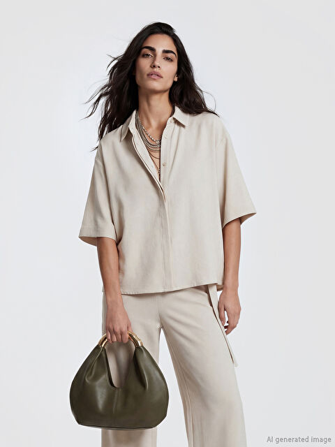 LCW Vision Oversize Krep Kadın Gömlek