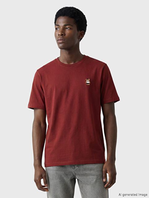 XSIDE Bisiklet Yaka Nakışlı Erkek Tişört