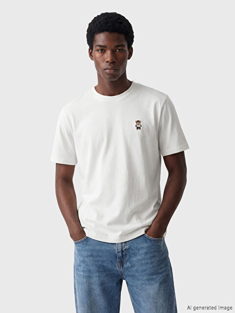 XSIDE Bisiklet Yaka Nakışlı Erkek Tişört