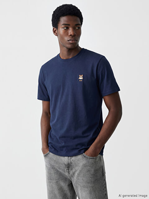 XSIDE Bisiklet Yaka Nakışlı Erkek Tişört