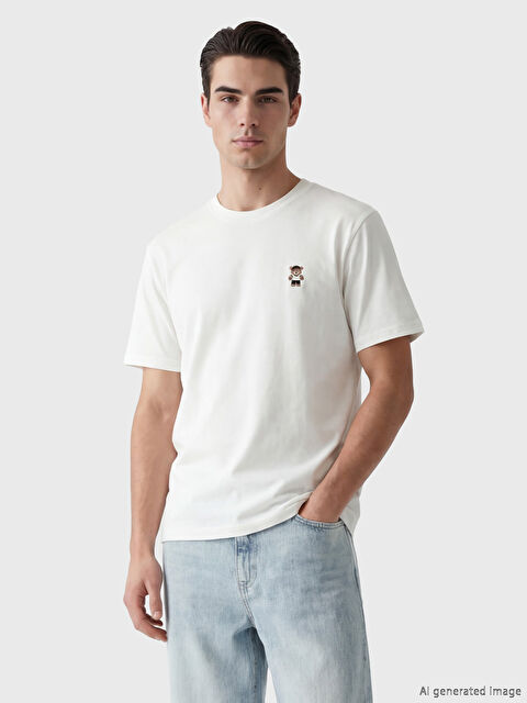 XSIDE Bisiklet Yaka Ayı Teddy Nakışlı Erkek Tişört