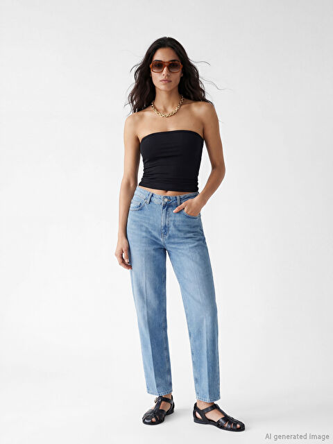 LCW Jeans Yüksek Bel Barrel Fit Kadın Jean Pantolon