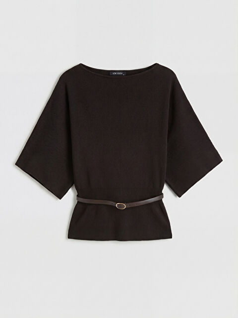 LCW Vision Kayık Yaka Beli Kemerli Kadın Triko Kazak	 - S6A287Z8-D2N