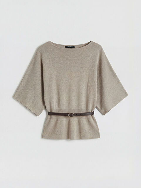 LCW Vision Kayık Yaka Beli Kemerli Kadın Triko Kazak	 - S6A287Z8-FXQ