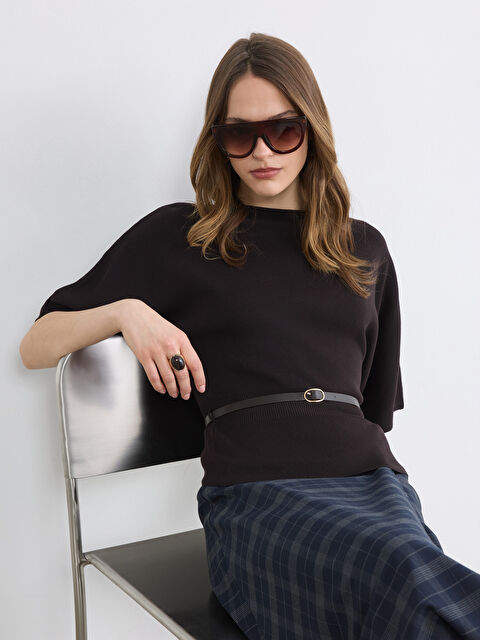 LCW Vision Kayık Yaka Beli Kemerli Kadın Triko Kazak	 - S6A287Z8-D2N