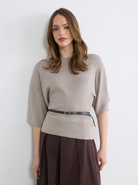 LCW Vision Kayık Yaka Beli Kemerli Kadın Triko Kazak	 - S6A287Z8-FXQ