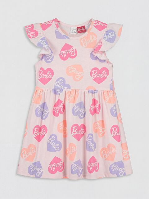 LCW baby Bisiklet Yaka Barbie Baskılı Kız Çocuk Penye Elbise