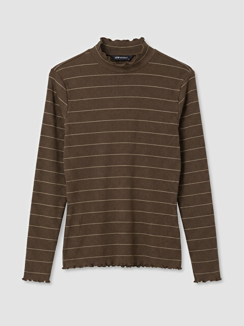 LCW Modest Fırfırlı Dik Yaka Çizgili Kadın Body	 - S6B288Z8-LEW