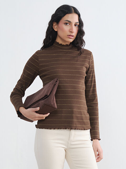 LCW Modest Fırfırlı Dik Yaka Çizgili Kadın Body	 - S6B288Z8-LEW