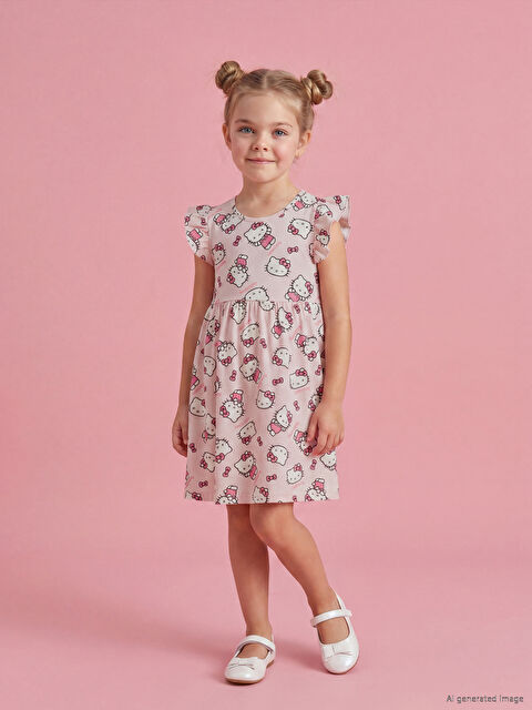 LCW baby Hello Kitty Baskılı Kız Çocuk Penye Elbise