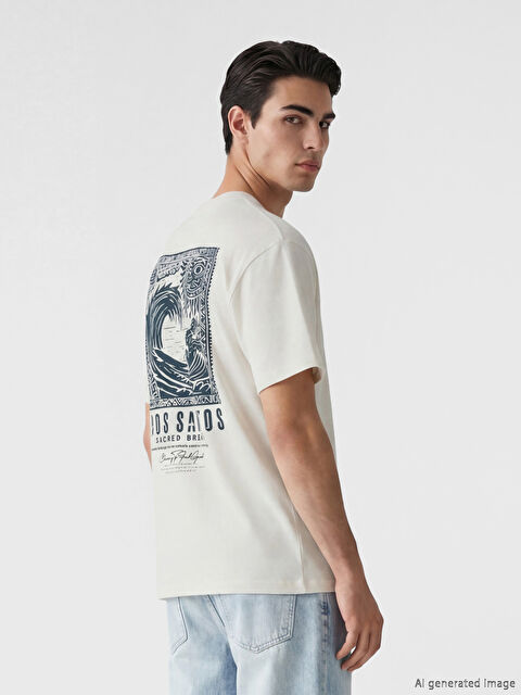 XSIDE تي شيرت رجالي جيرسي مطبوع برقبة دائرية