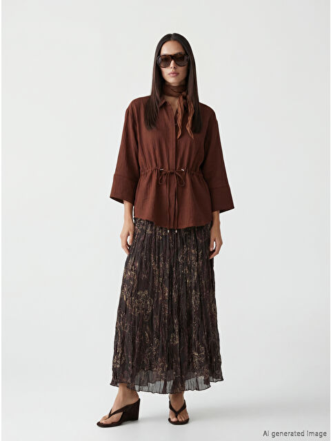 LCWAIKIKI Classic Beli Lastikli Desenli Pileli Etek - S6A292Z8-F9C