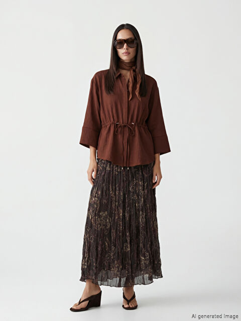 LCWAIKIKI Classic Beli Lastikli Desenli Pileli Etek - S6A292Z8-F9C