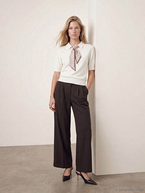 LC WAIKIKI Yüksek Bel Geniş Paça Pileli Kadın Kumaş Pantolon - S6OM89Z8-LEW