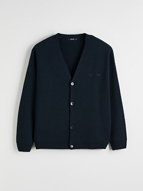 XSIDE Rahat Kalıp V Yaka Nakışlı Erkek Triko Hırka - S6E297Z8-HRZ