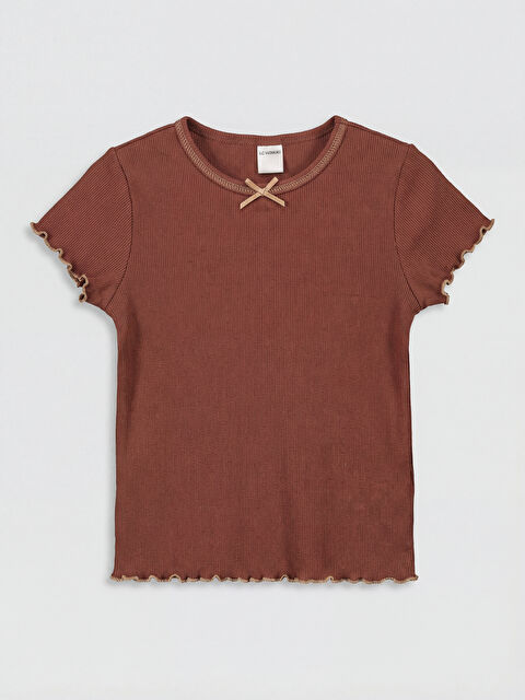 LCW Kids Bisiklet Yaka Fiyonk Detaylı Kız Çocuk Tişört