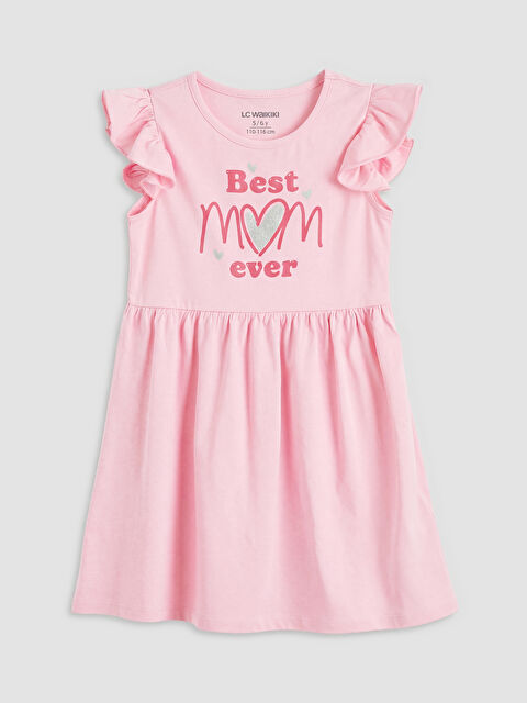 LCW Kids Bisiklet Yaka Baskılı Fırfırlı Kız Çocuk Penye Elbise