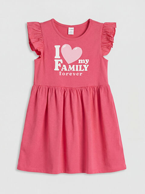 LCW Kids Bisiklet Yaka Volanlı Baskılı Kız Çocuk Elbise