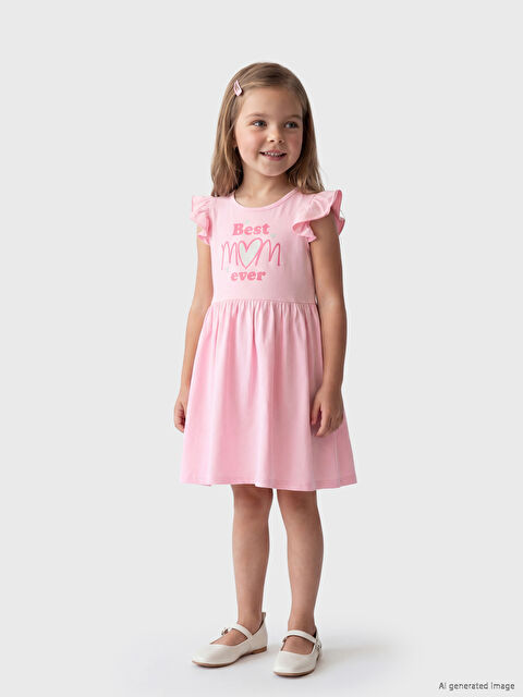 LCW Kids Bisiklet Yaka Baskılı Fırfırlı Kız Çocuk Penye Elbise
