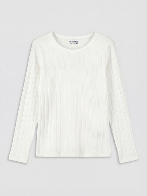 LCW Kids Bisiklet Yaka Uzun Kollu Kız Çocuk Tişört