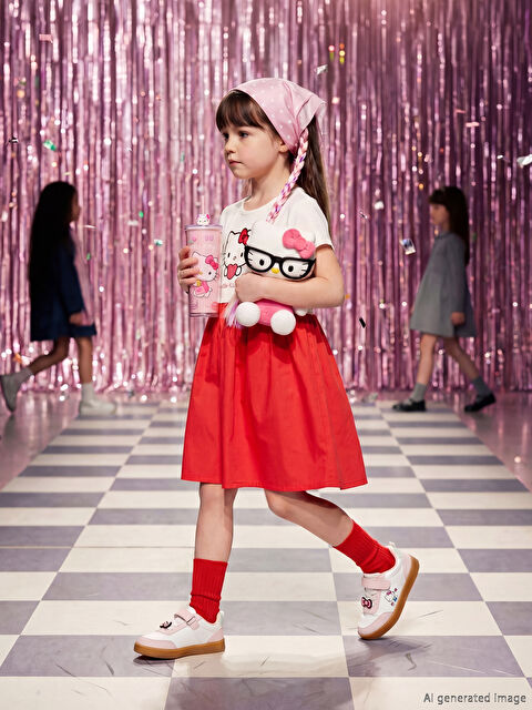 LCW Kids Hello Kitty Baskılı Kız Çocuk Elbise
