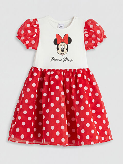 LCW Kids Minnie Mouse Baskılı Kız Çocuk Elbise