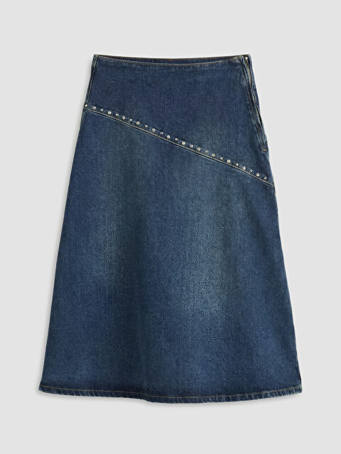 Natuvera Beli Fermuarlı Taşlı A Kesim Jean Etek - S6F316Z8-YZA