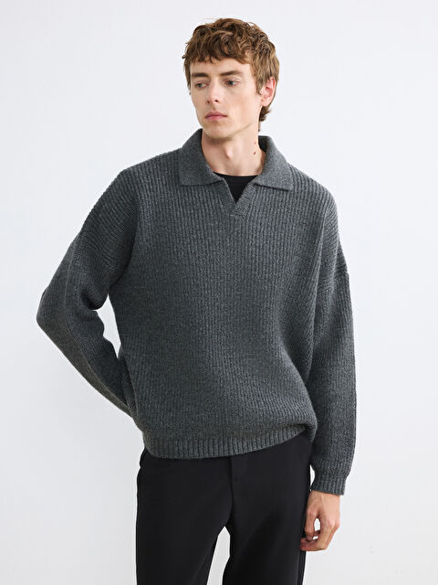 LCW Vision Polo Yaka Fitilli Erkek Triko Kazak - S6C317Z8-L8N