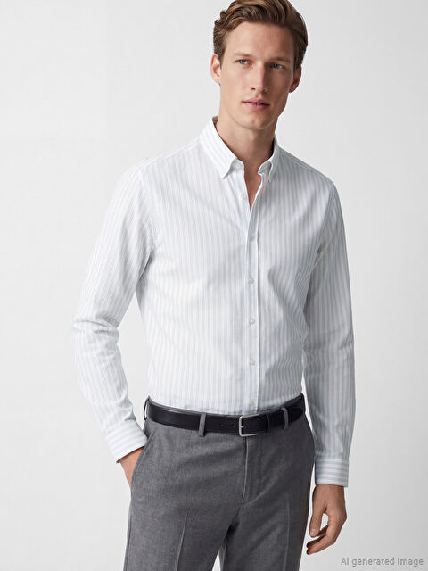 SOUTHBLUE Standart Kalıp Çizgili Oxford Erkek Gömlek
