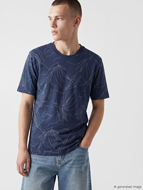 XSIDE Bisiklet Yaka Desenli Erkek Tişört