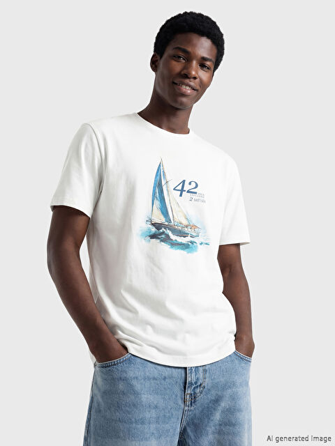 XSIDE Bisiklet Yaka Baskılı Penye Erkek Tişört