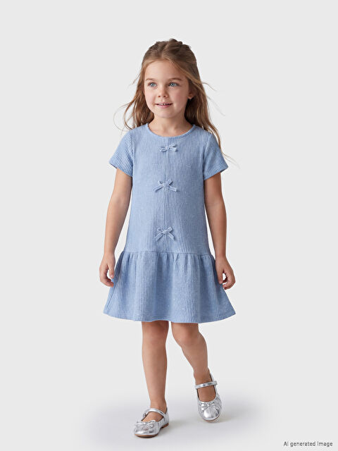 LCW Kids Simli Fiyonk Detaylı Kız Çocuk Elbise