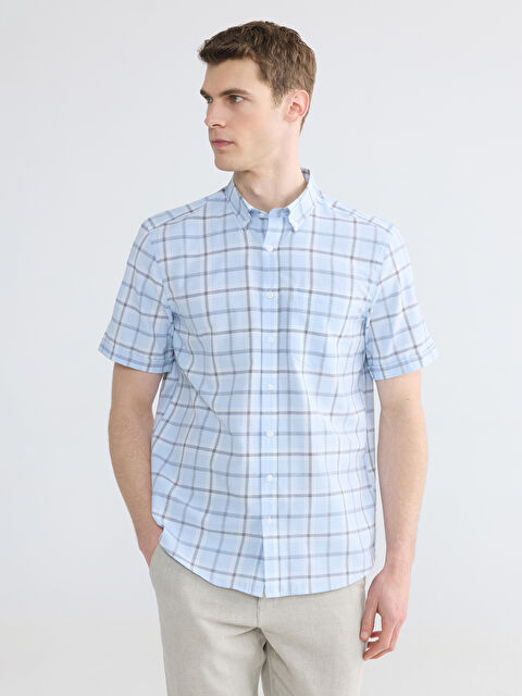 LCWAIKIKI Classic Regular Fit Ekose Keten Görünümlü Erkek Gömlek