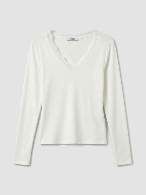 XSIDE V Yaka Dantel Detaylı Bluz	 - S6D353Z8-R9J