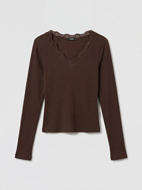 XSIDE V Yaka Dantel Detaylı Bluz - S6D353Z8-ZB0