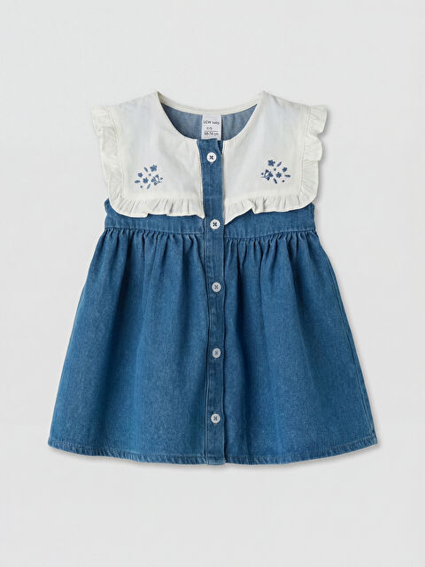 LCW baby Bebe Yaka Nakışlı Kız Bebek Jean Elbise - S6C353Z1-DU2