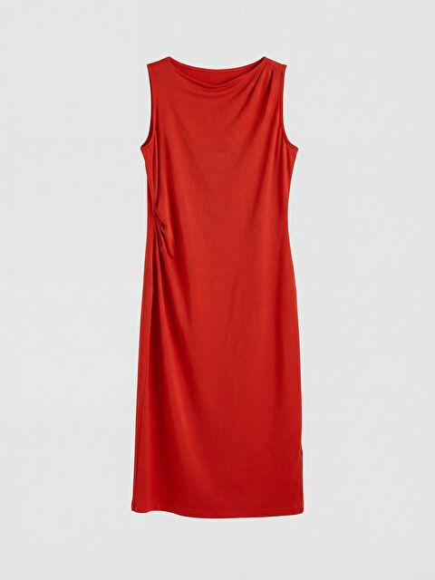 LCWAIKIKI Classic Kayık Yaka Büzgülü Elbise - S6A355Z8-CSG