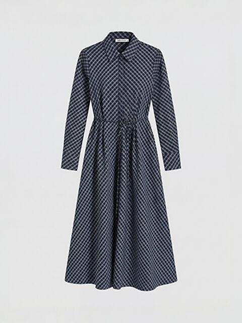 LCWAIKIKI Classic Ekoseli Kuşaklı Poplin Gömlek Elbise