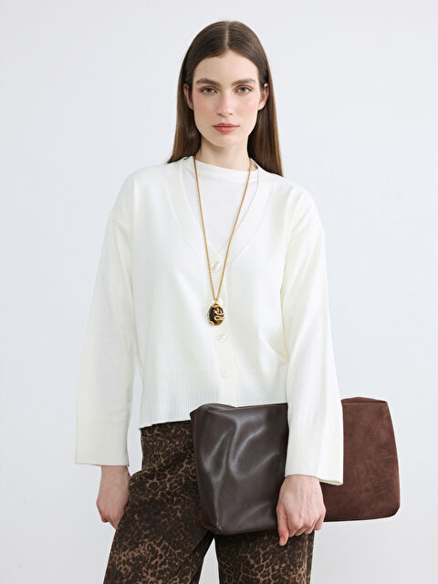 LCW Modest V Yaka Kadın Triko Hırka - S6D358Z8-D4Y