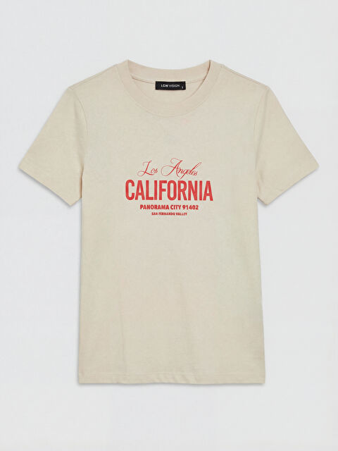 LCW Vision Bisiklet Yaka Los Angeles Baskılı Kadın Tişört